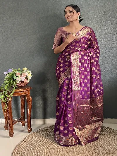 1 Min Wine Pure Chiffon Weaving Stitched Readymade Saree