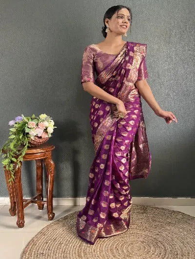 1 Min Wine Pure Chiffon Weaving Stitched Readymade Saree