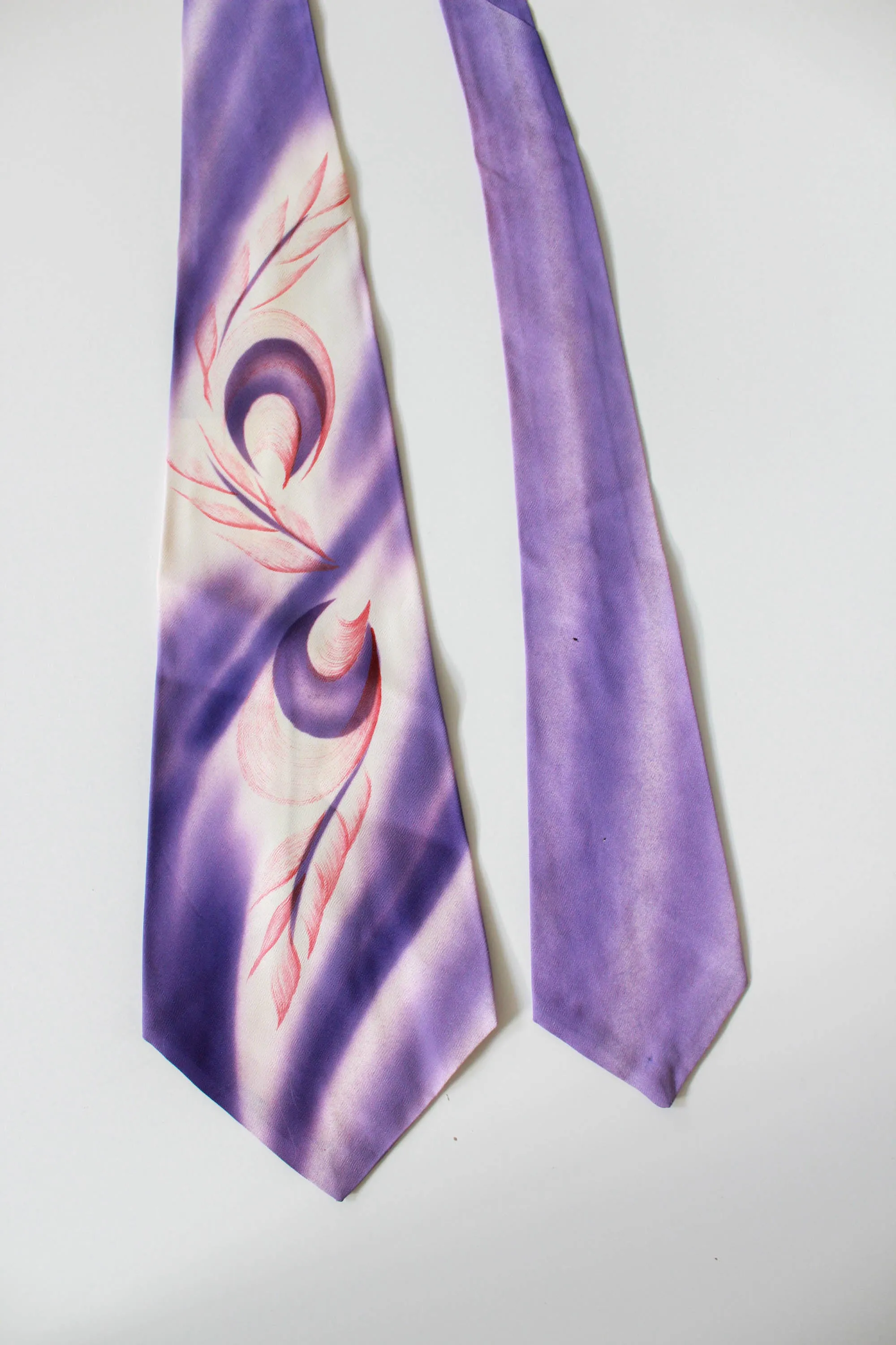 1940s Purple Hand Painted Necktie