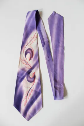 1940s Purple Hand Painted Necktie