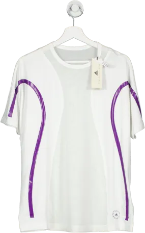 Adidas by Stella Mccartney Conscious  Loose Running Logo Tee In White & Active Purple UK L