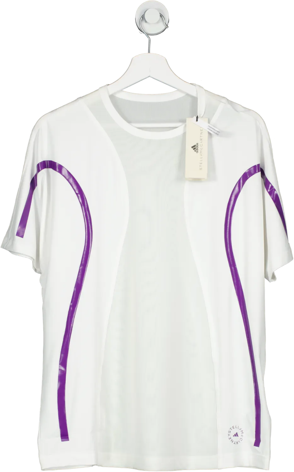 Adidas by Stella Mccartney Conscious  Loose Running Logo Tee In White & Active Purple UK L