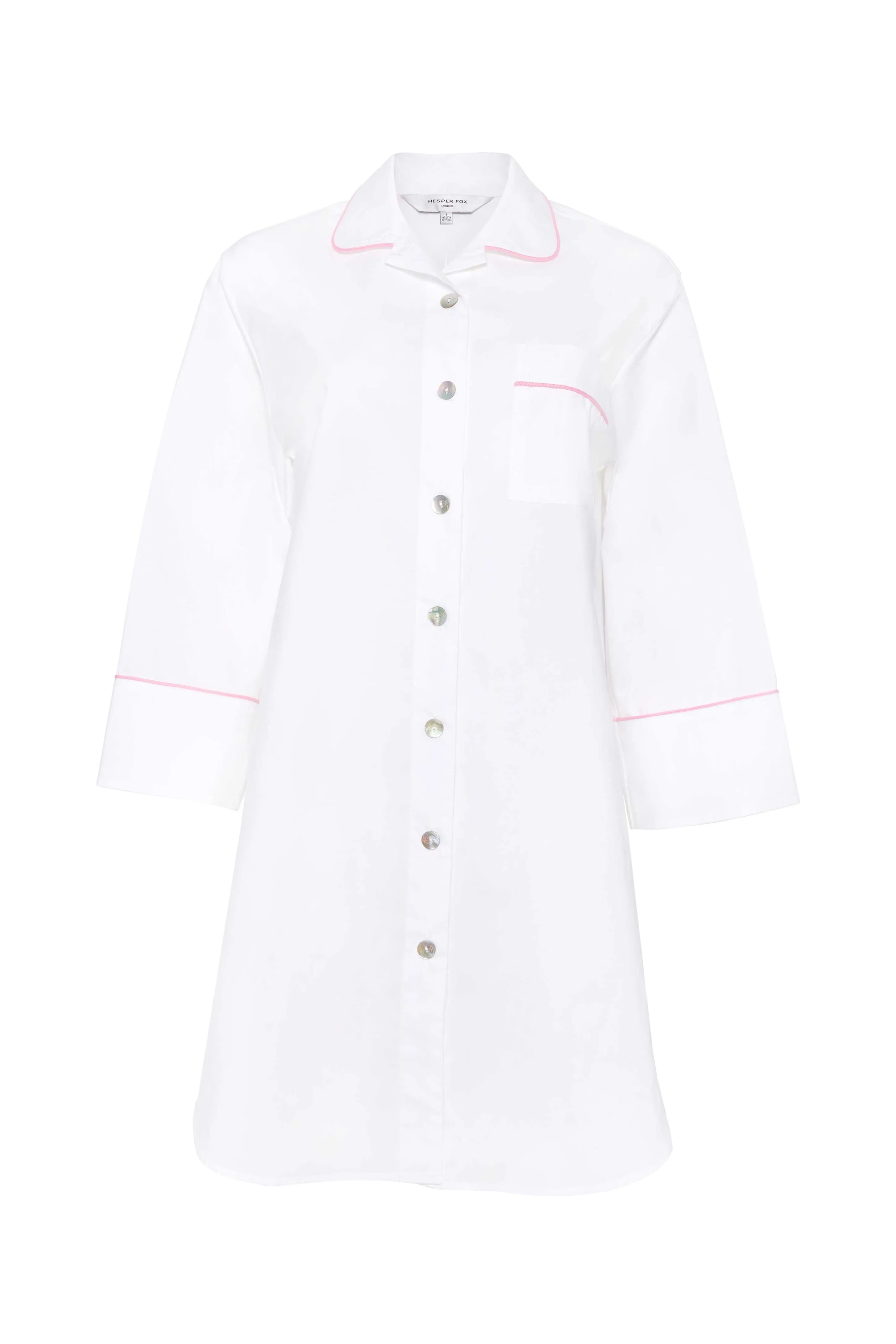 Ally White Cotton Nightshirt - Pink Piping