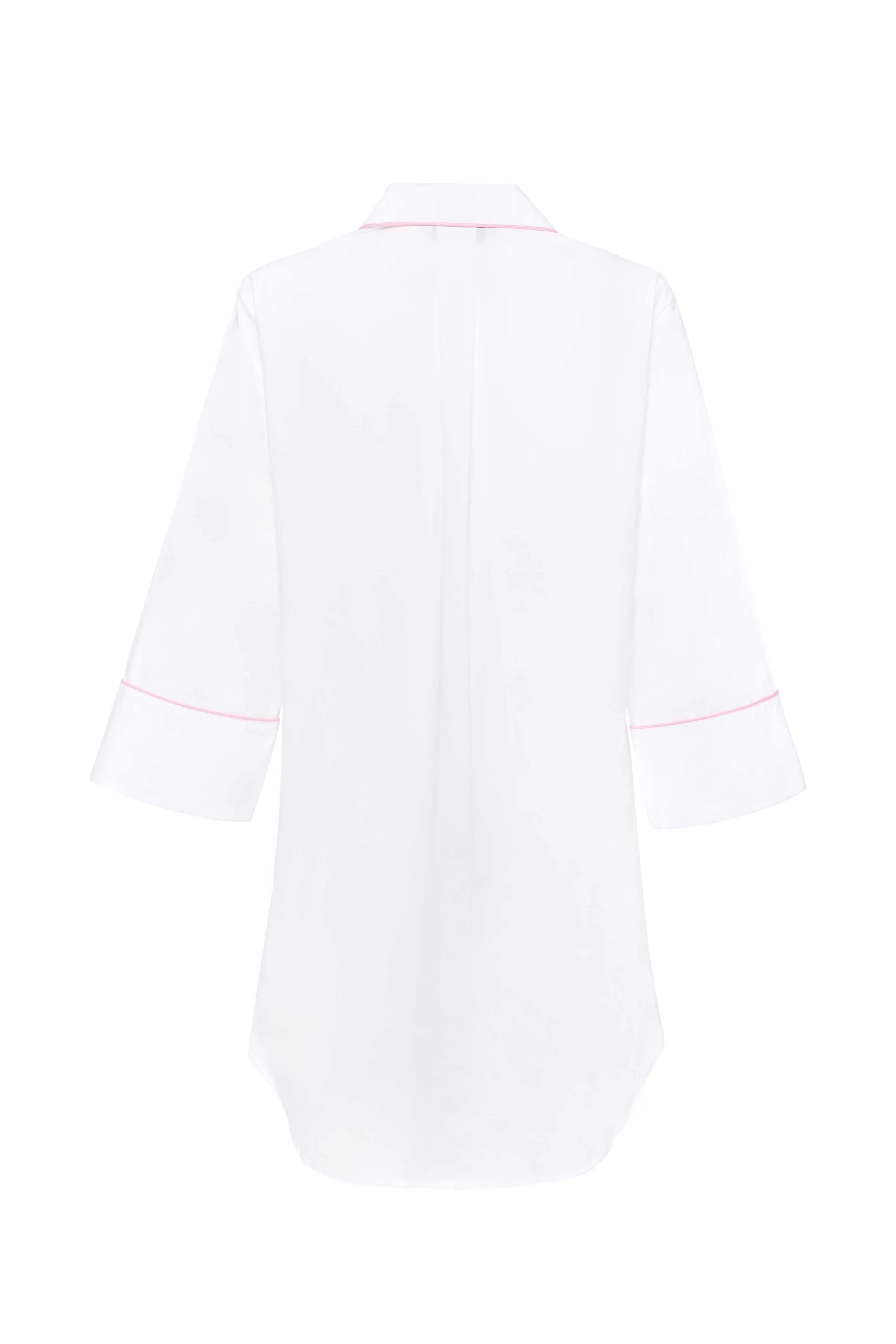 Ally White Cotton Nightshirt - Pink Piping