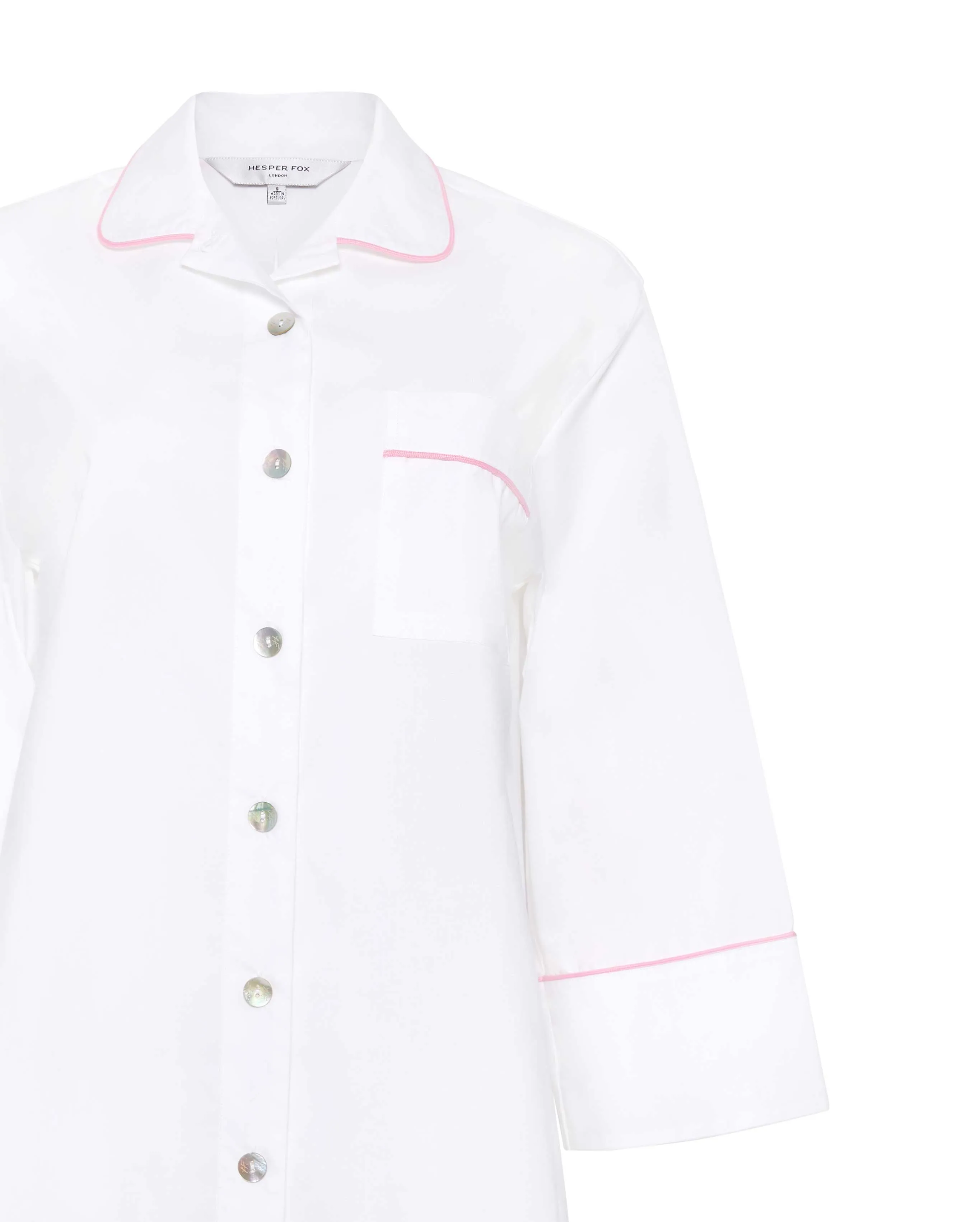 Ally White Cotton Nightshirt - Pink Piping