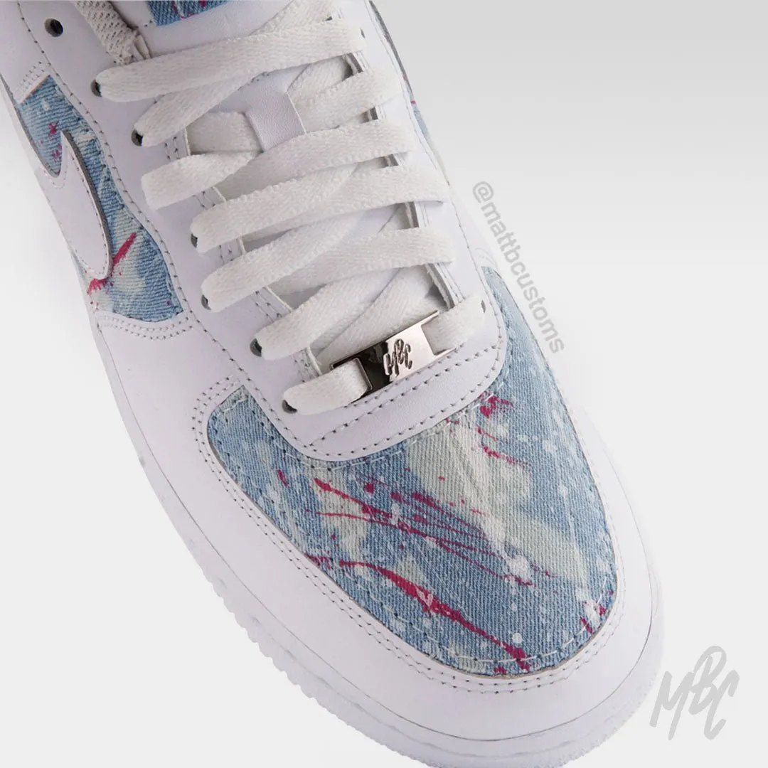 Blue Acid Wash Paint Splat Denim - Air Force 1 Custom