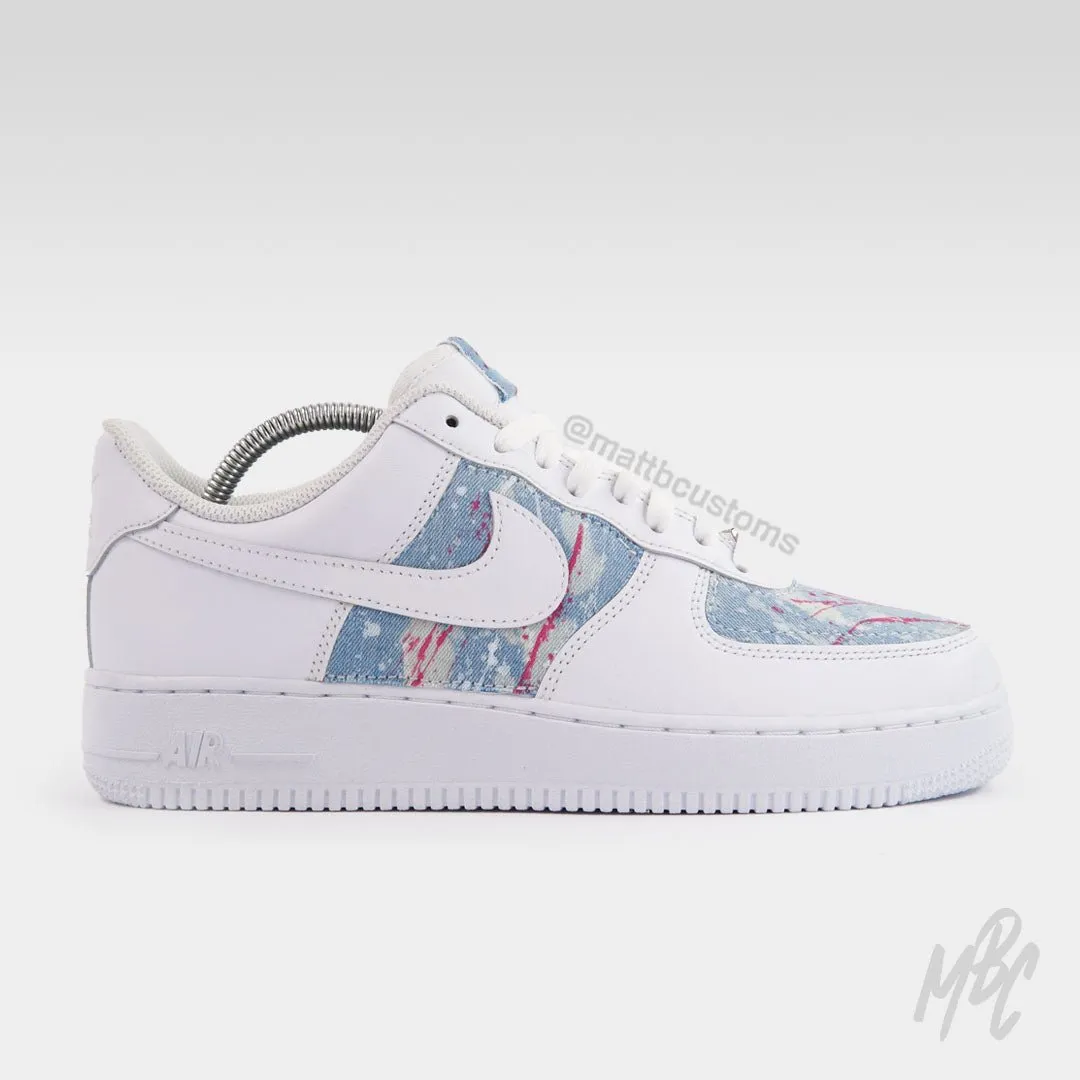 Blue Acid Wash Paint Splat Denim - Air Force 1 Custom