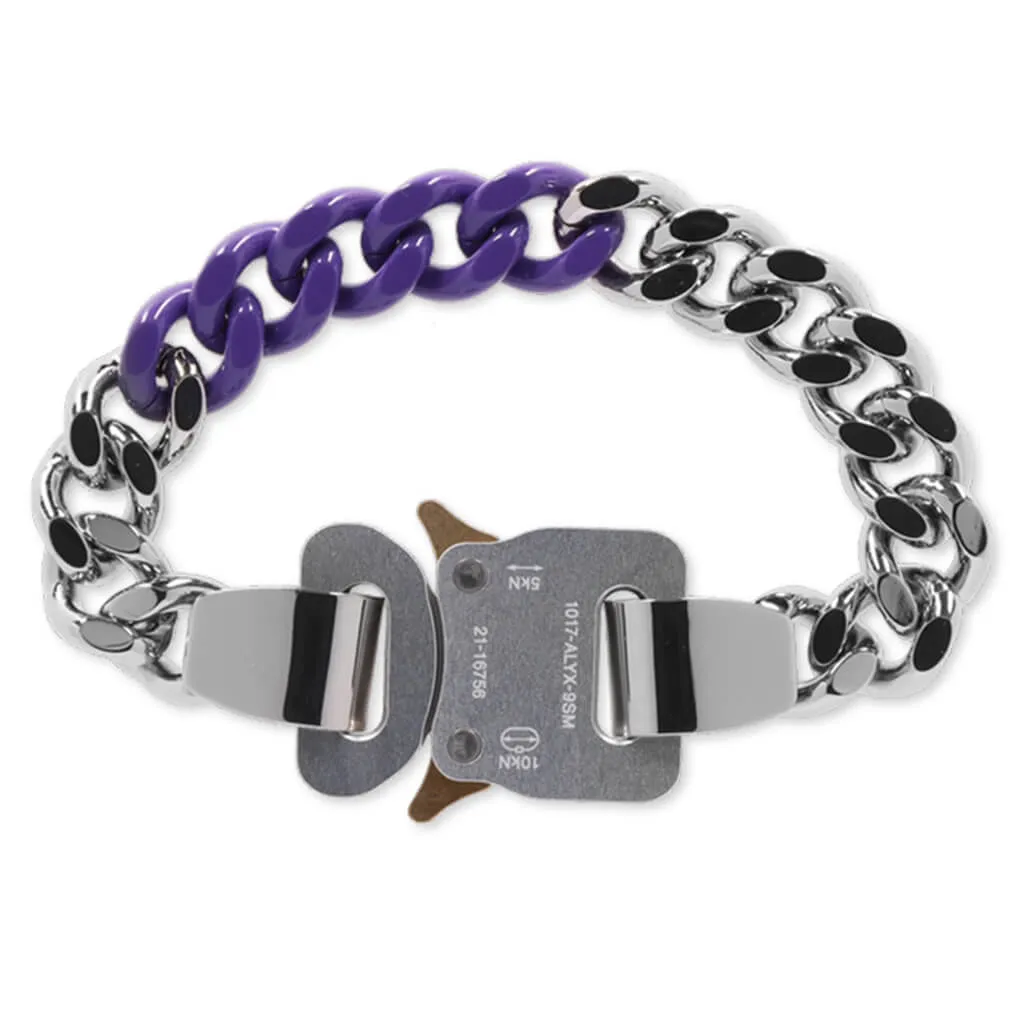 Colored Link Buckle Bracelet - Silver/Purple