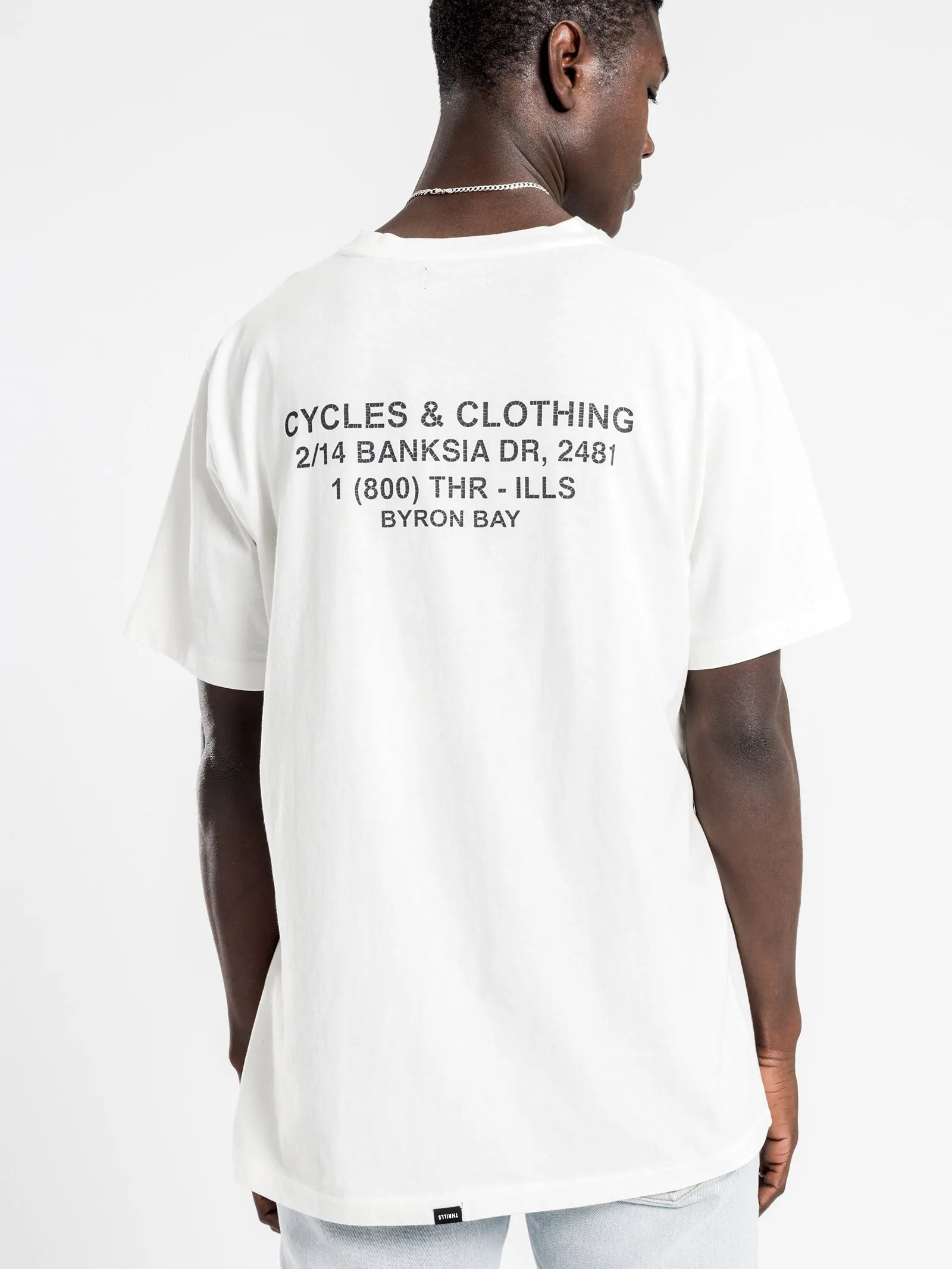 Cycles and Clothing Merch Fit T-Shirt in Dirty White