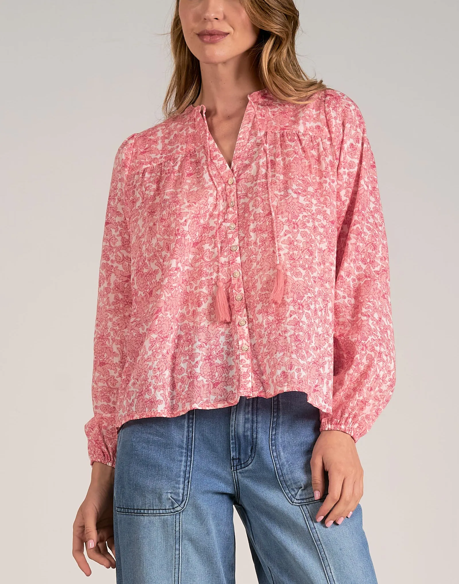 Elan Button Front Floral Top