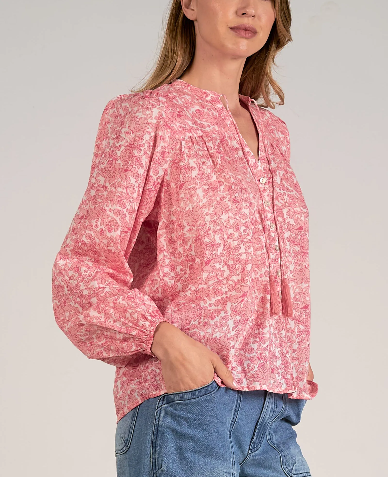 Elan Button Front Floral Top