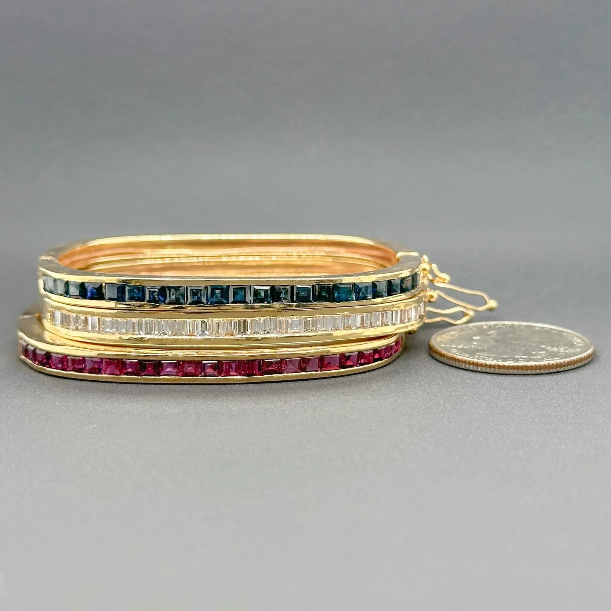 Estate 14K Y Gold 6.44ctw Purple Sapphire & Sapphire & 2.59ctw G/VS2-SI1 Diamond Set of 3 Bracelets