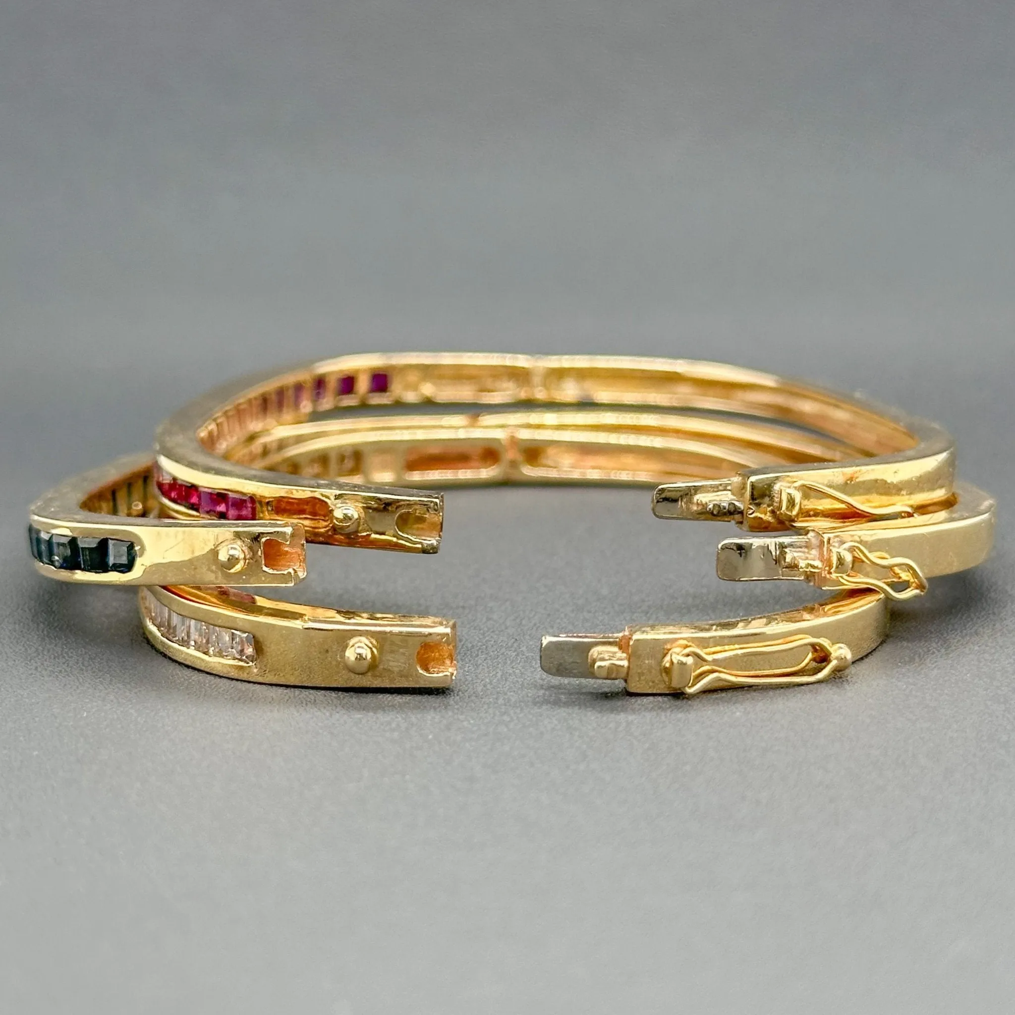 Estate 14K Y Gold 6.44ctw Purple Sapphire & Sapphire & 2.59ctw G/VS2-SI1 Diamond Set of 3 Bracelets