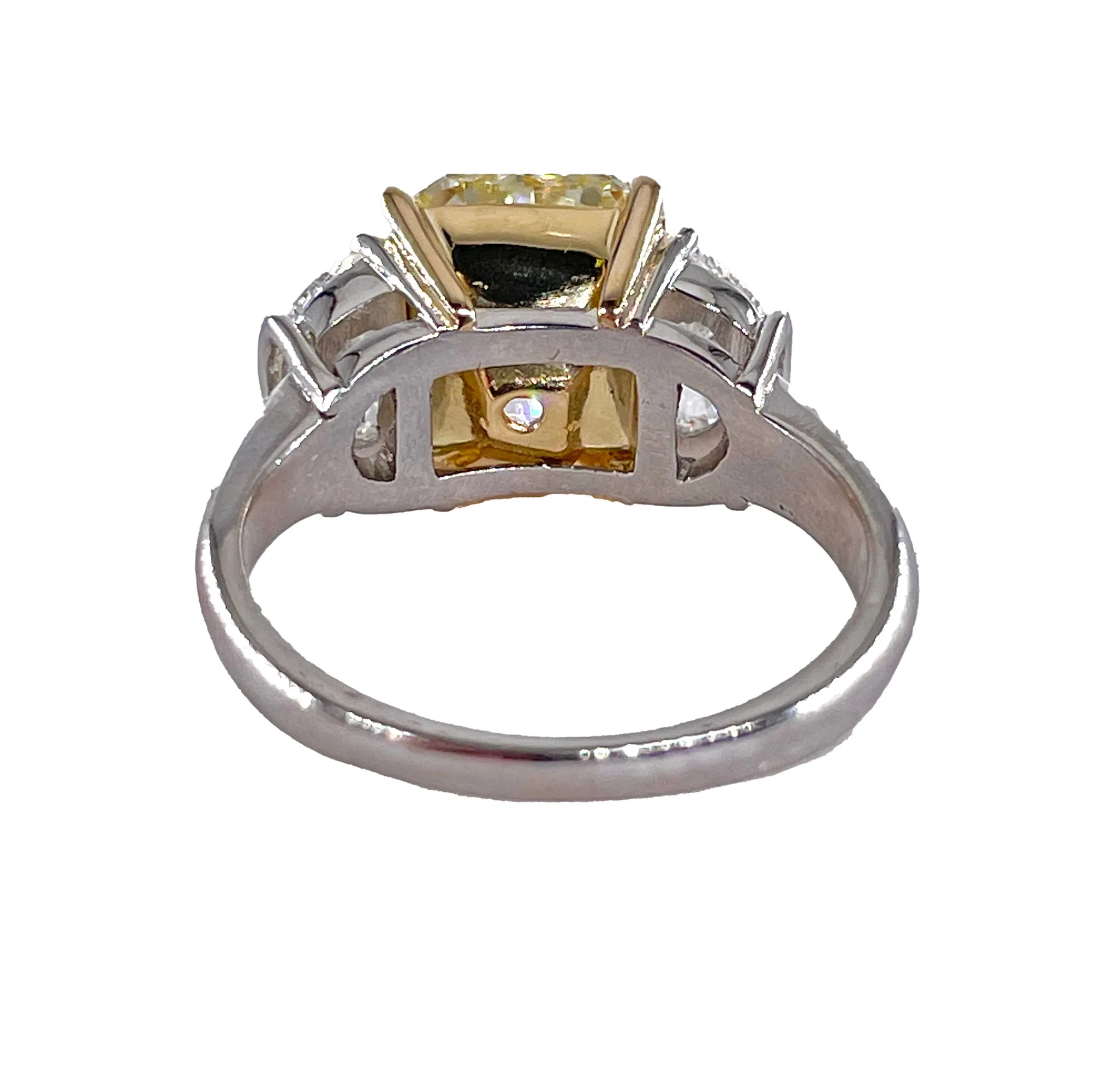 Estate GIA 4.85ct Natural Fancy Yellow RADIANT 3 Stone Diamond Engagement Platinum 18K YG Ring