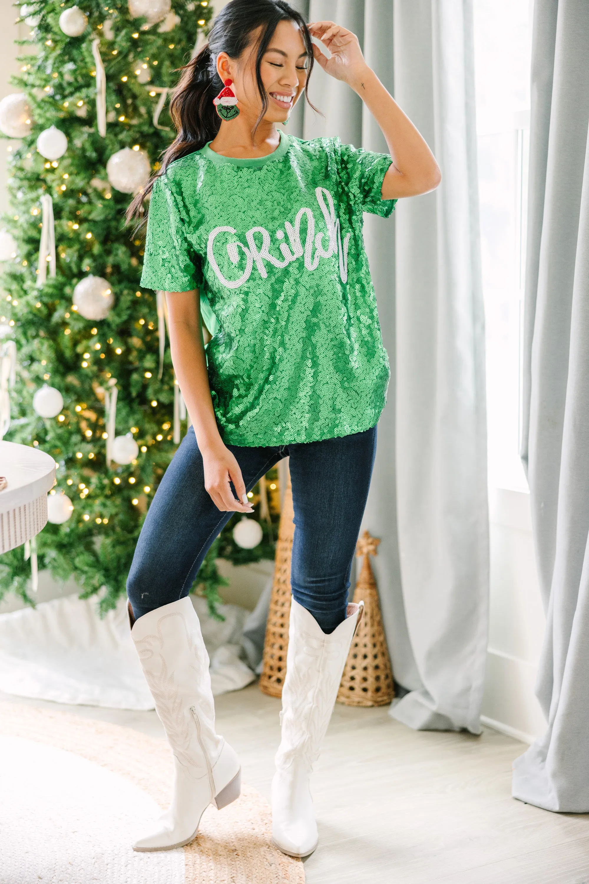 Feeling Grinchy Green Sequin Tee