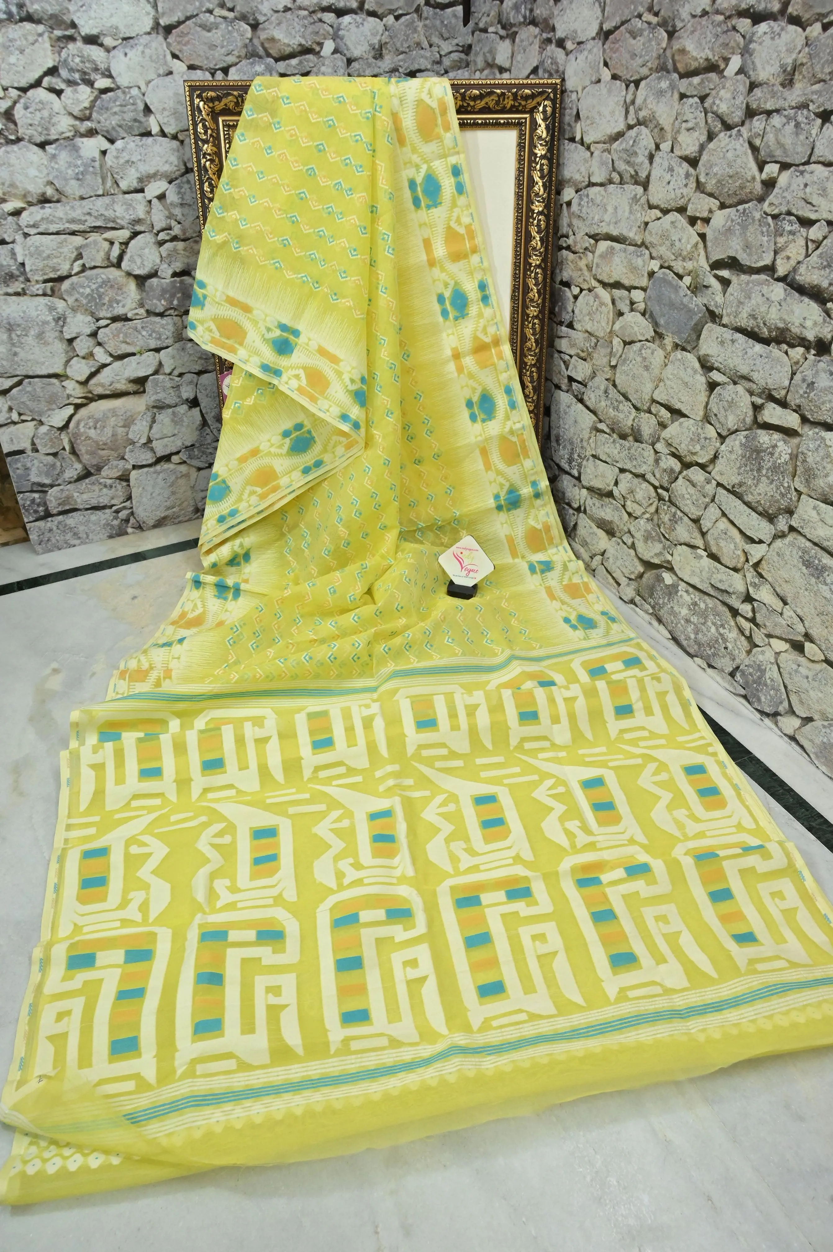 Fresh Lime Yellow Color Jamdani Saree