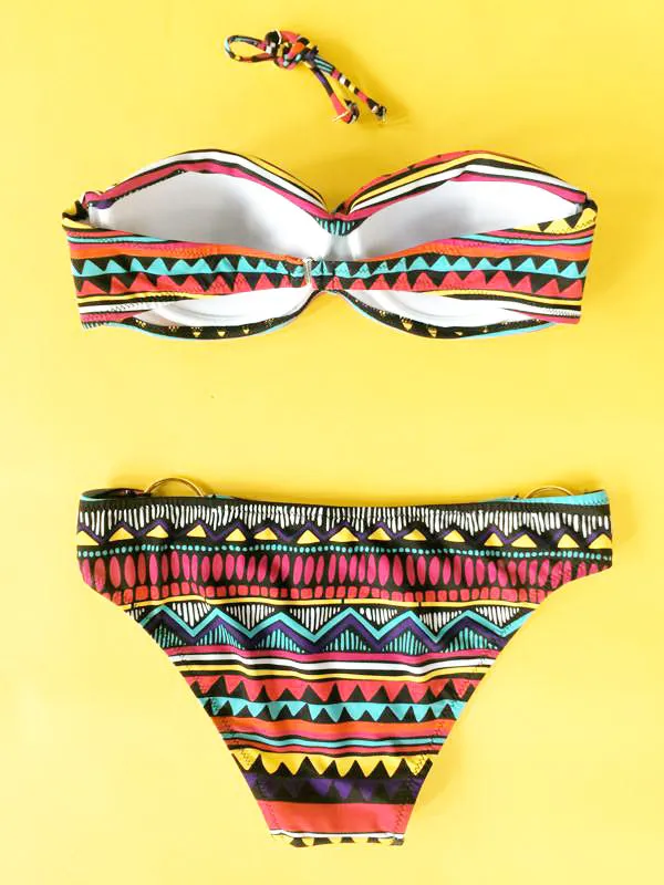 Geometric Print Bikini with Underwire Swimwear