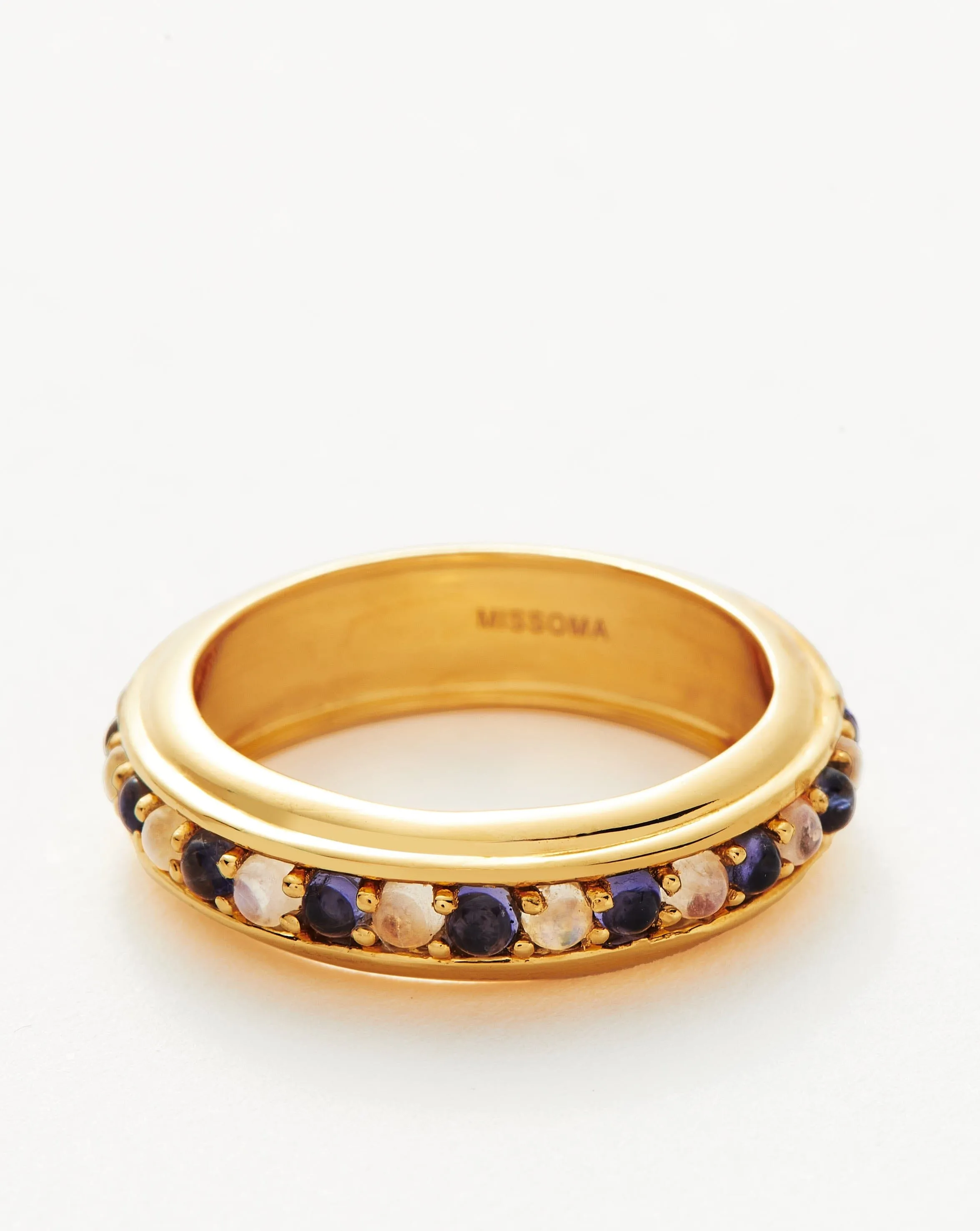 Hot Rox Gemstone Stacking Ring | 18ct Gold Plated Vermeil/Rainbow Moonstone & Iolite