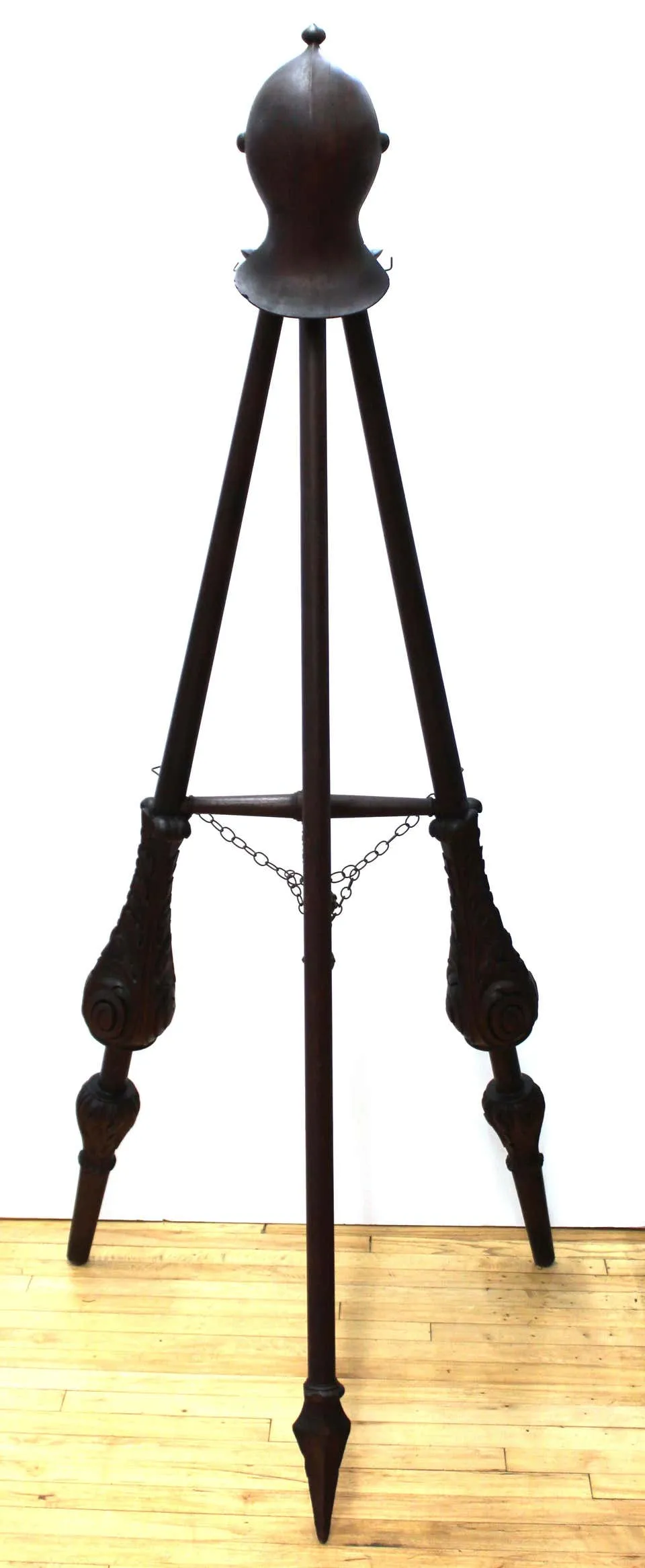 Italian Renaissance Revival Easel with Jousting Lances & Knight Helmet Finial