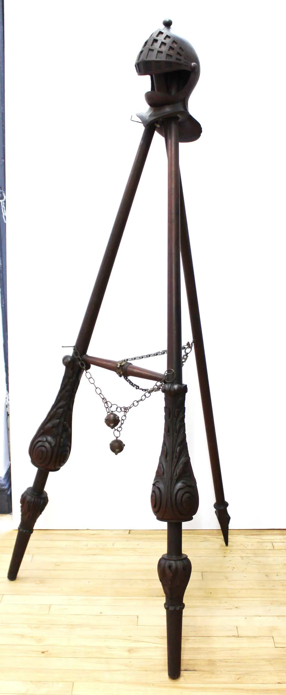 Italian Renaissance Revival Easel with Jousting Lances & Knight Helmet Finial