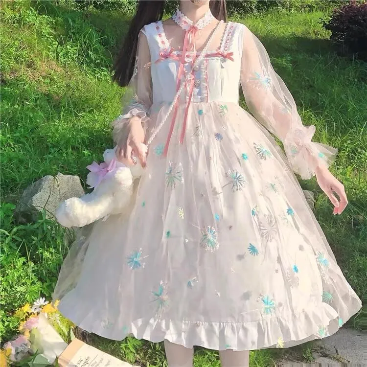 Japanese sweet floral embroidery mesh princess dress BY1197