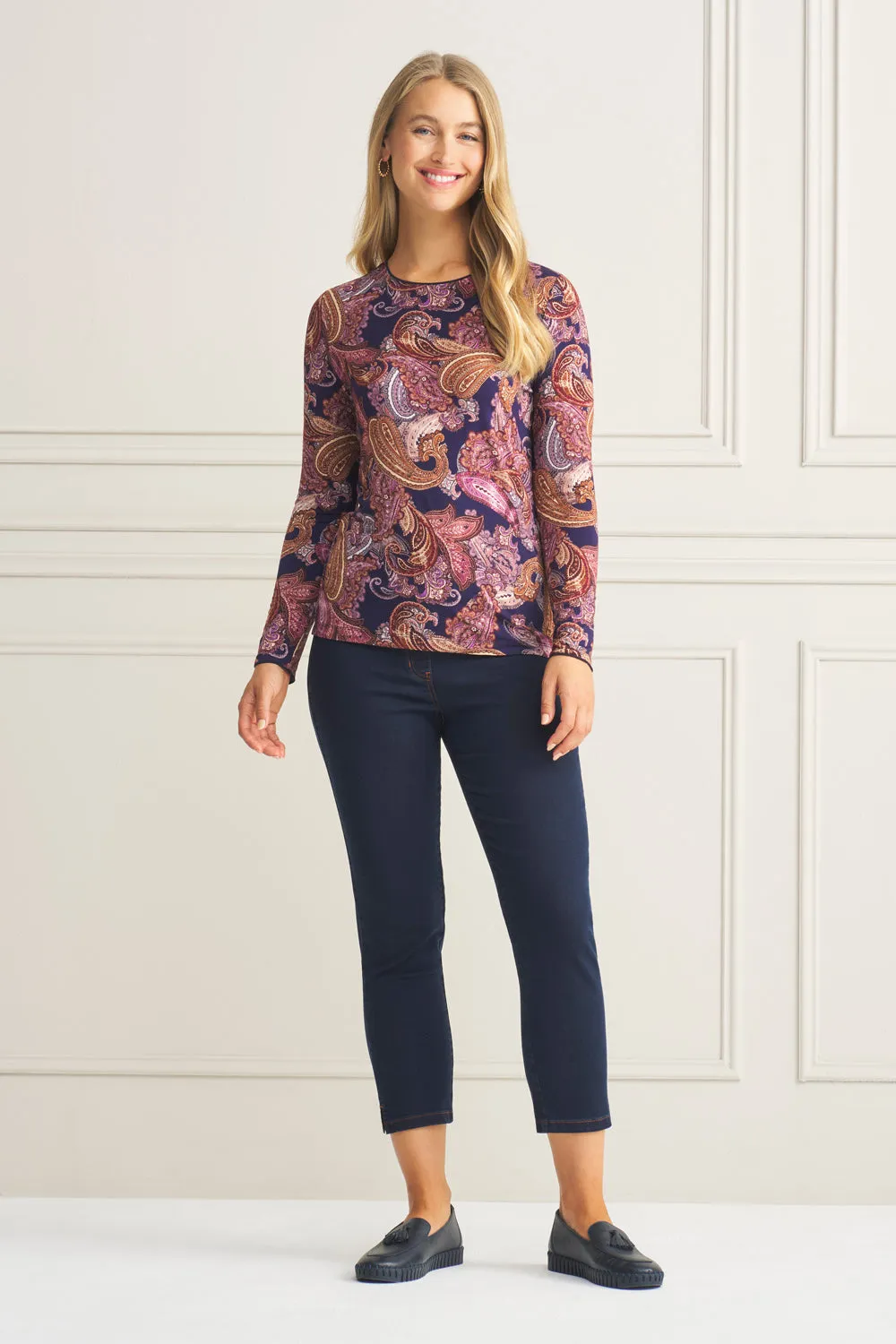 Long Sleeve Crew Neck Top - Midnight Paisley