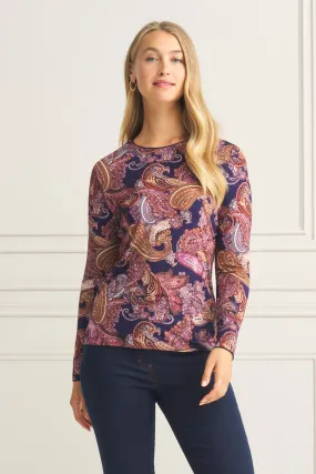 Long Sleeve Crew Neck Top - Midnight Paisley