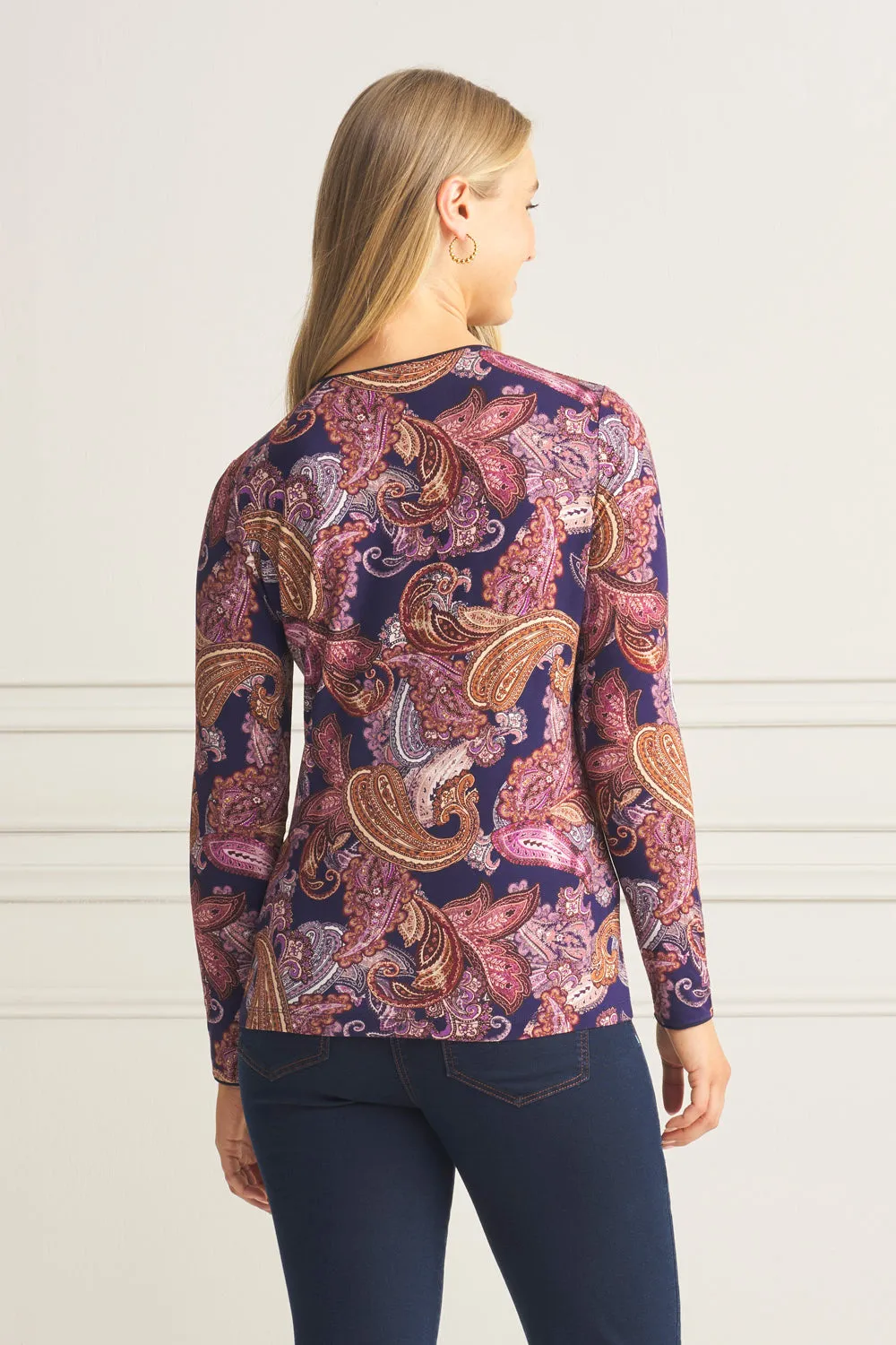 Long Sleeve Crew Neck Top - Midnight Paisley