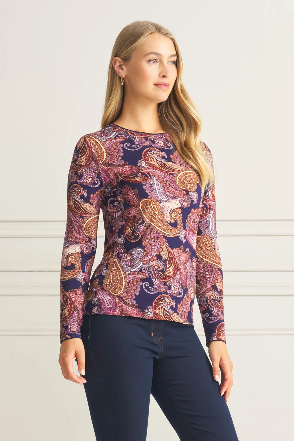 Long Sleeve Crew Neck Top - Midnight Paisley