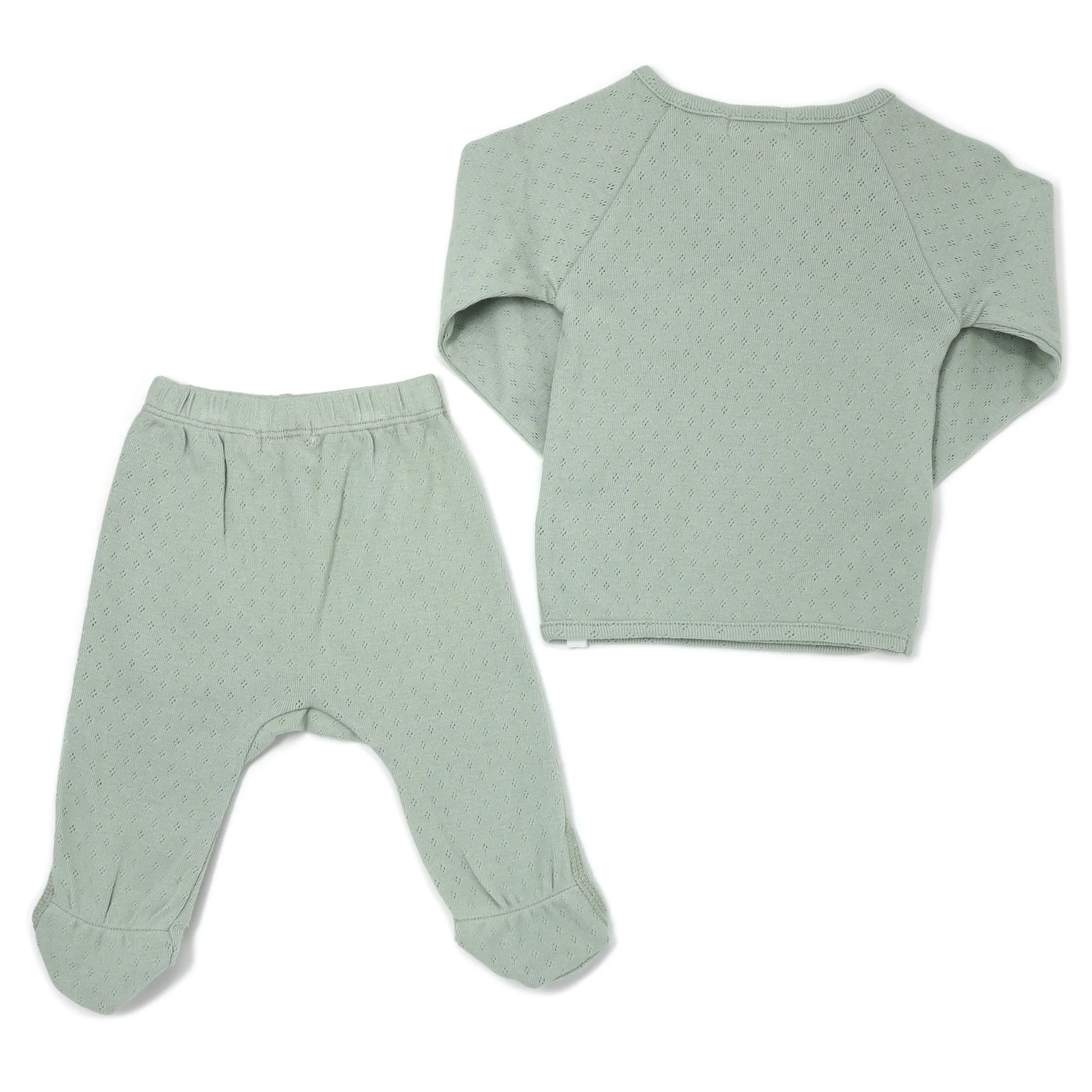 oh baby! Pointelle Kimono Footie Set - Sage