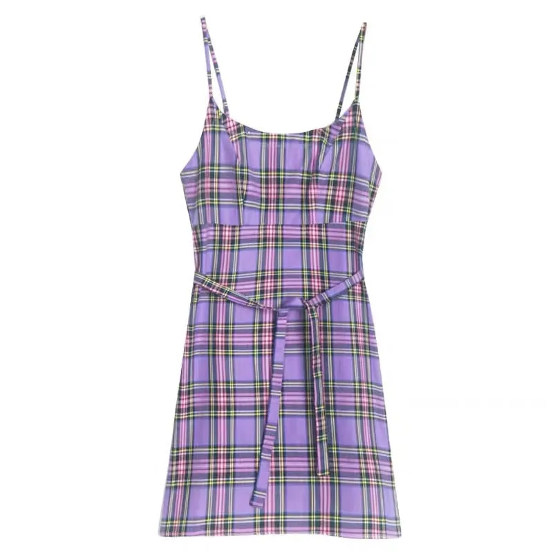 PASTEL PURPLE GRID SLING DRESS BY42302