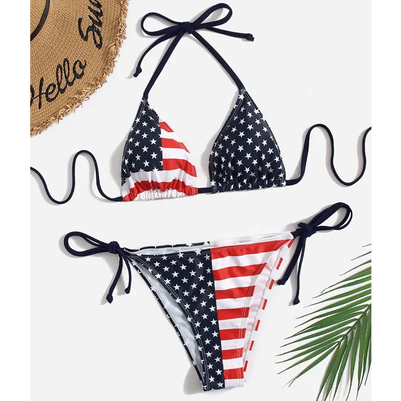 Patriotischer Reiz: Stars and Stripes-Bikini mit amerikanischer Flagge