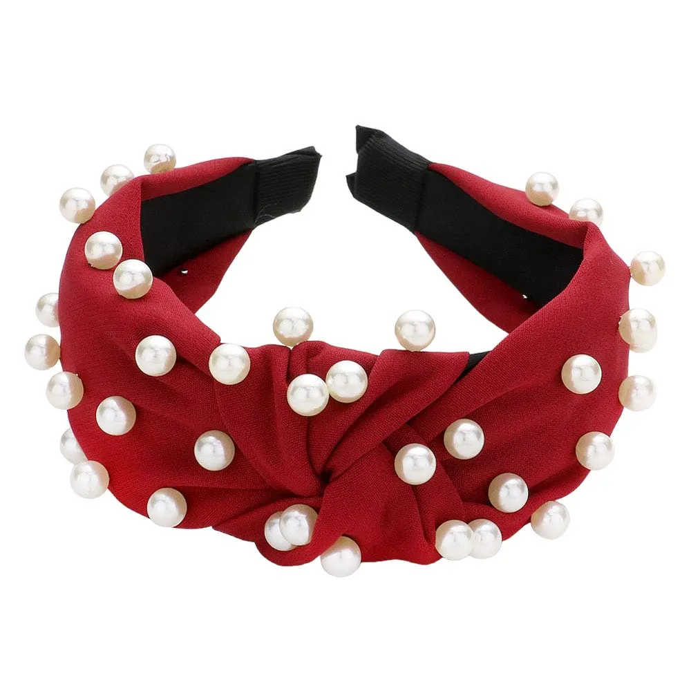 Pearl Embellished Knot Burnout Headband