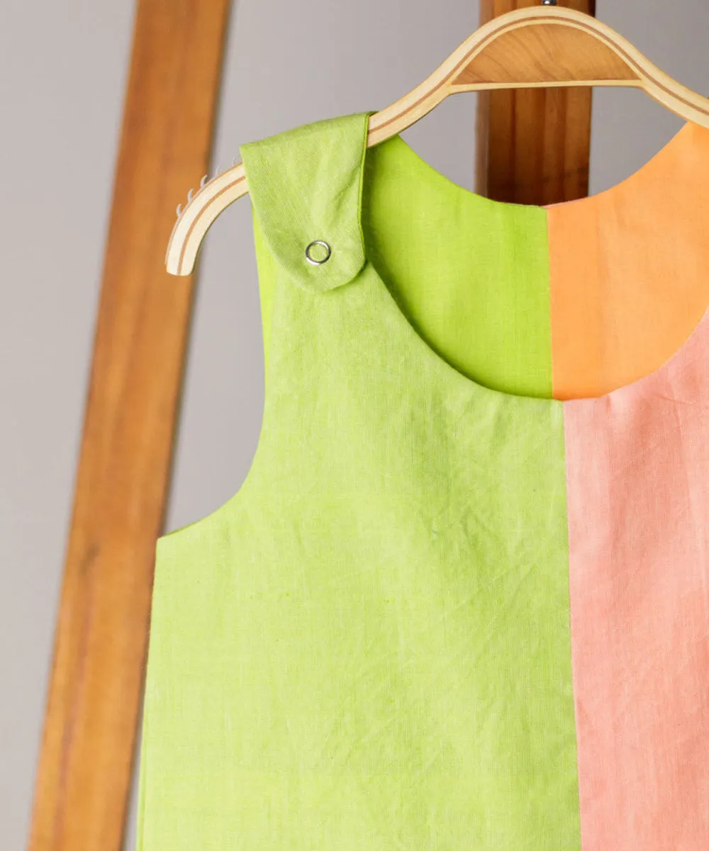 Pink green cotton colorblock sleveless short jumpsuit