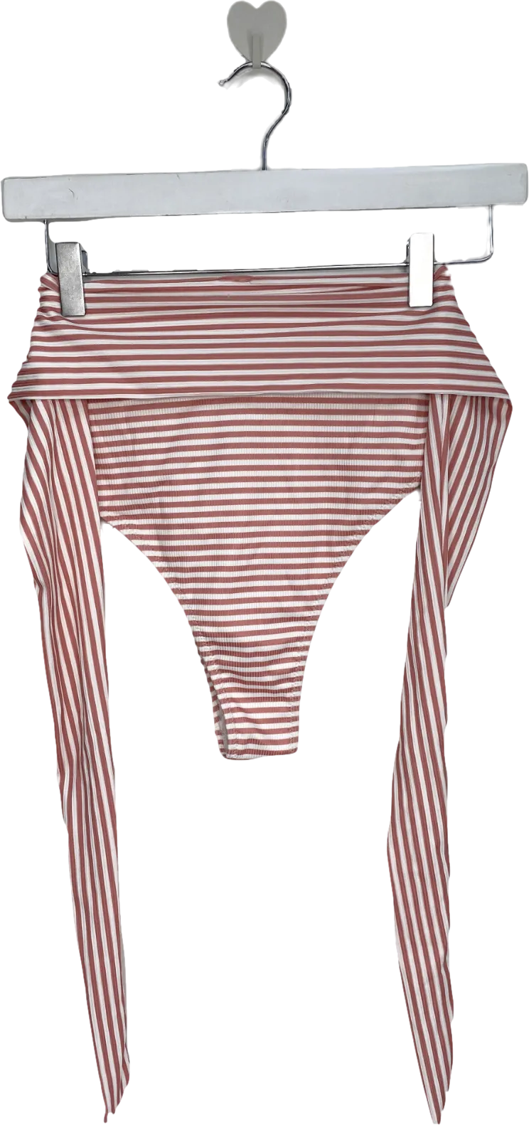 PrettyLittleThing Red Stripe Tie Waist Bottoms With A Bandeau Bikini Top UK 8