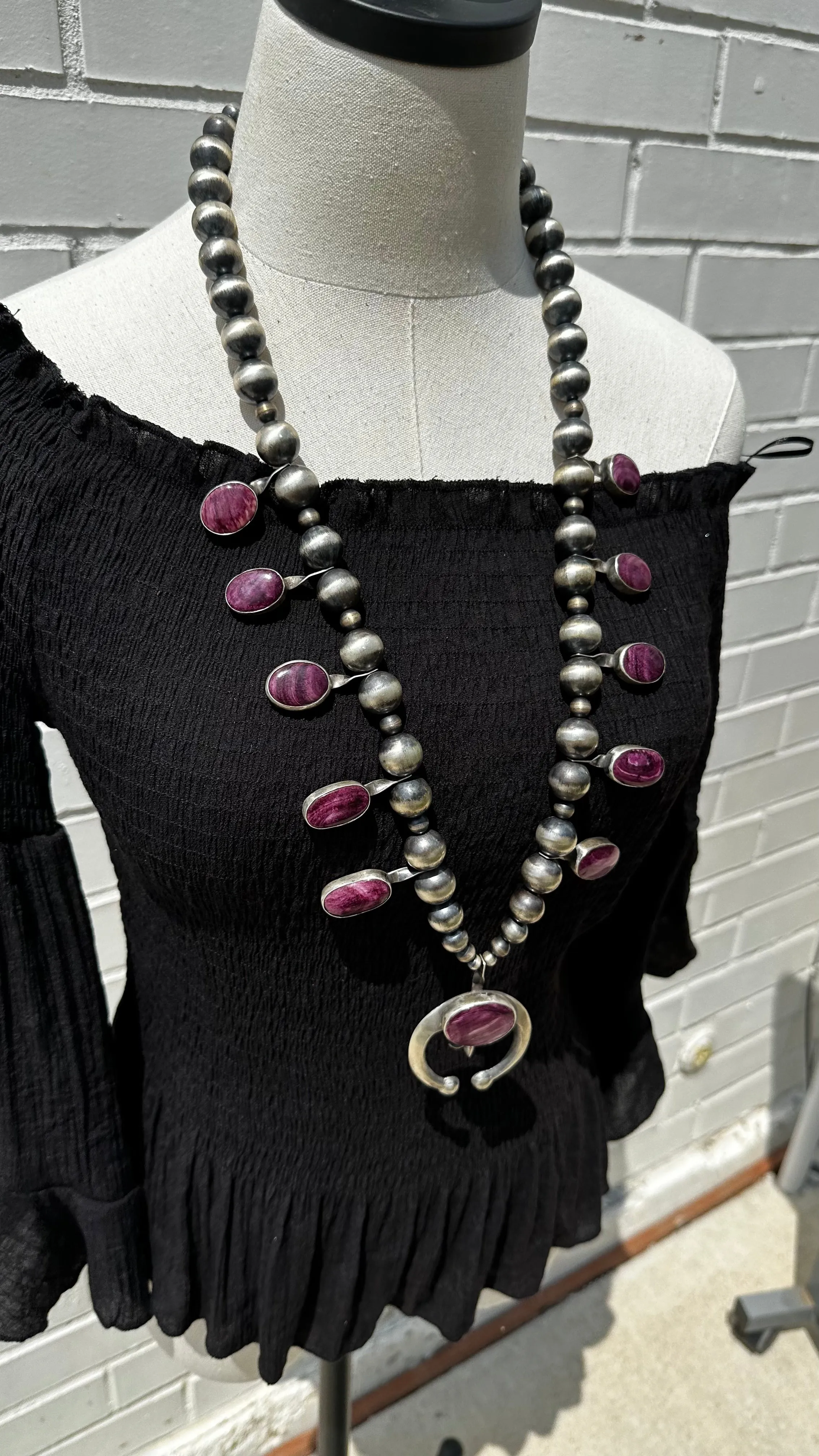 Purple Spiny Squash Blossom Necklace