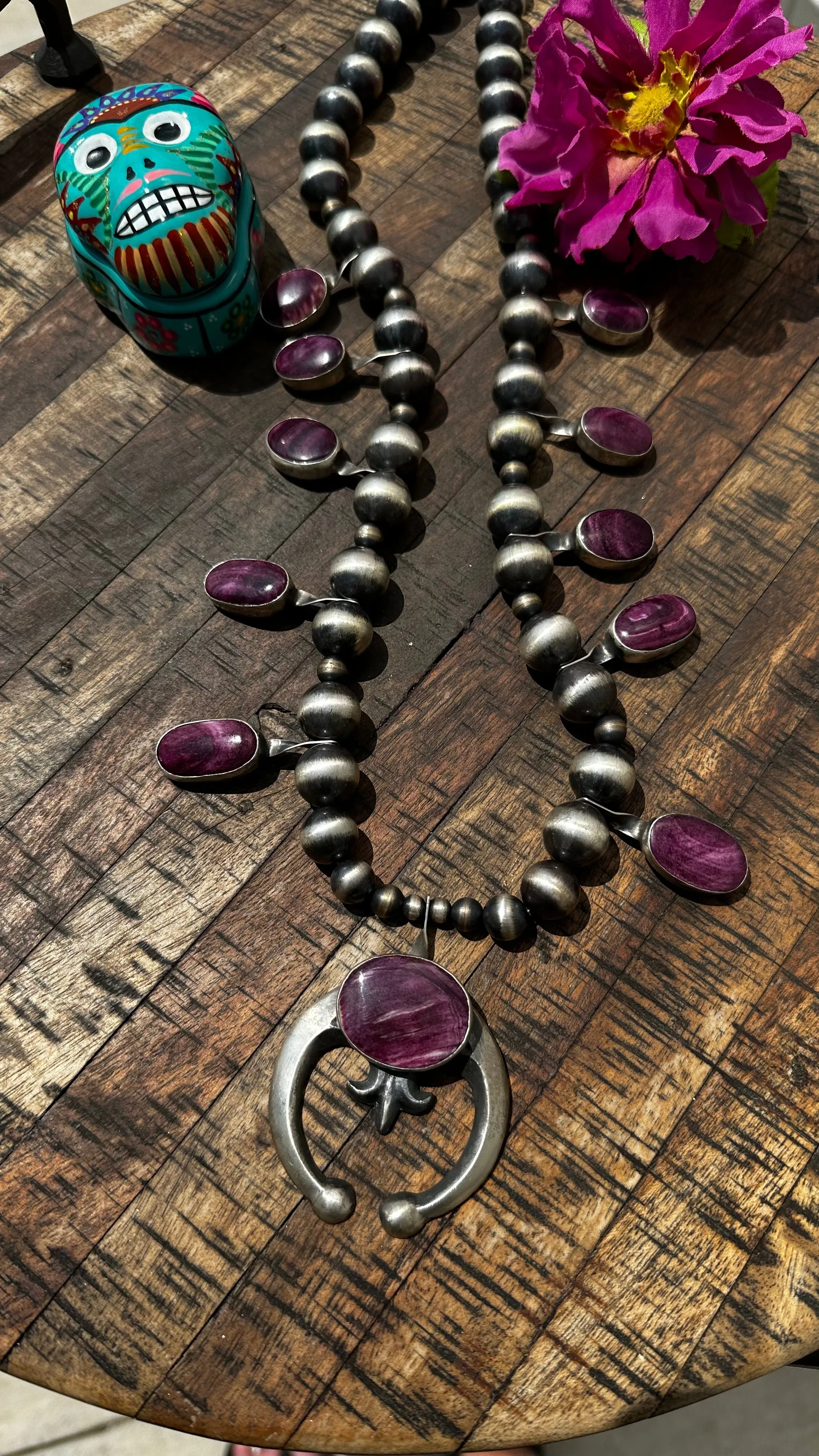 Purple Spiny Squash Blossom Necklace