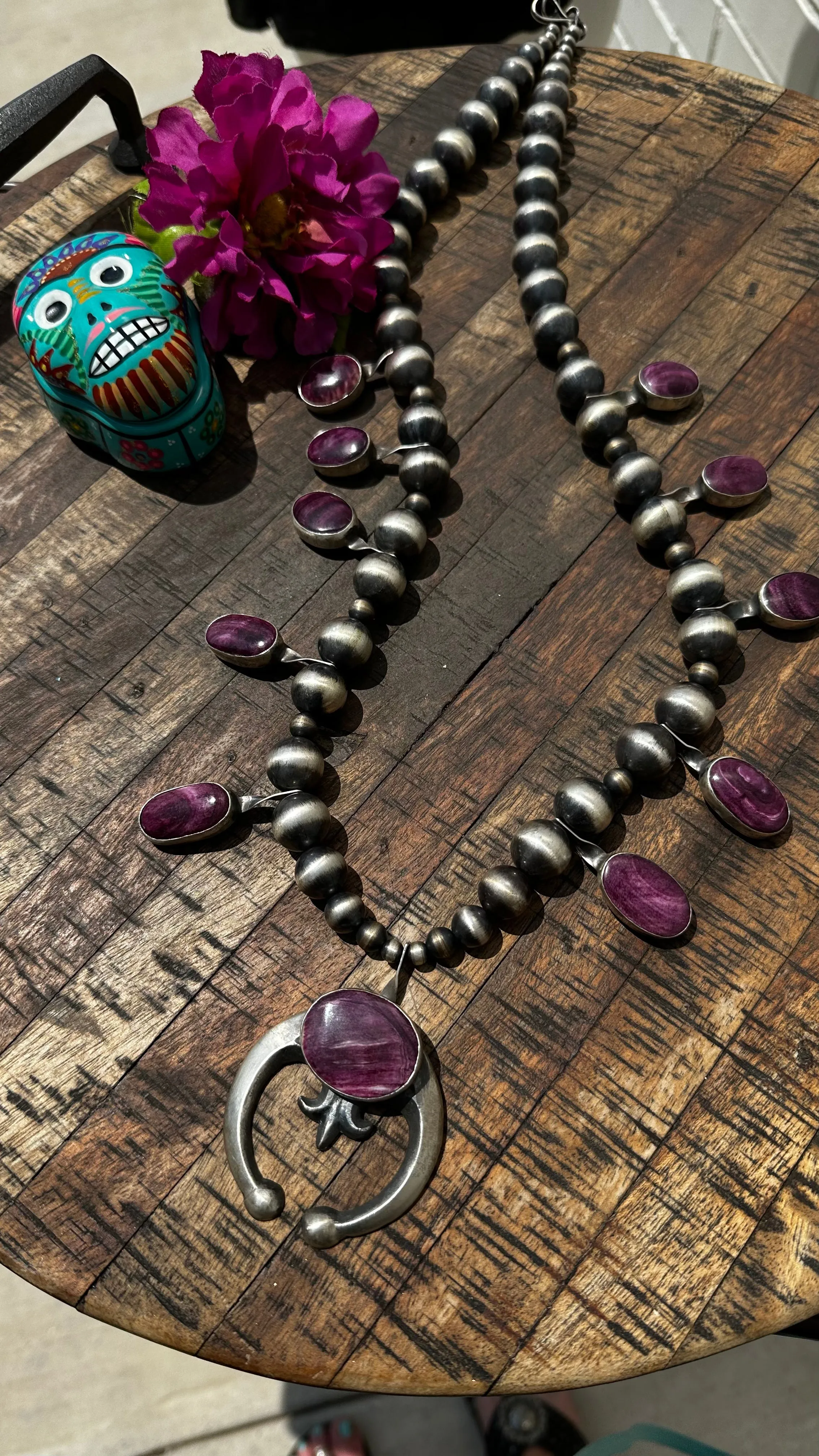 Purple Spiny Squash Blossom Necklace