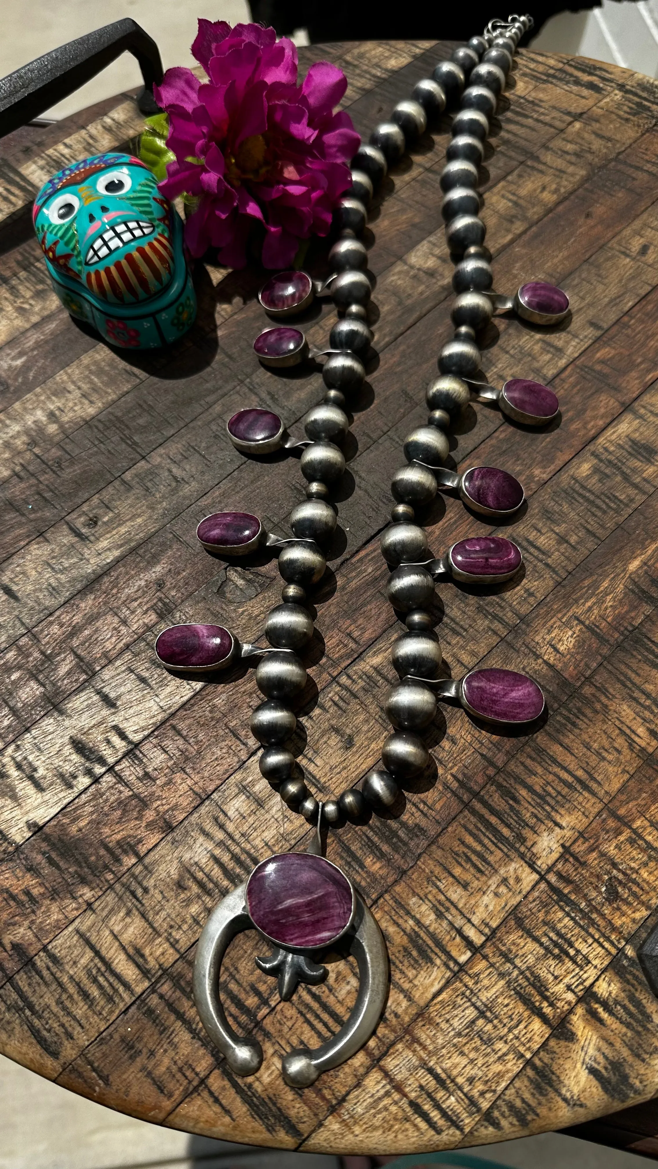 Purple Spiny Squash Blossom Necklace