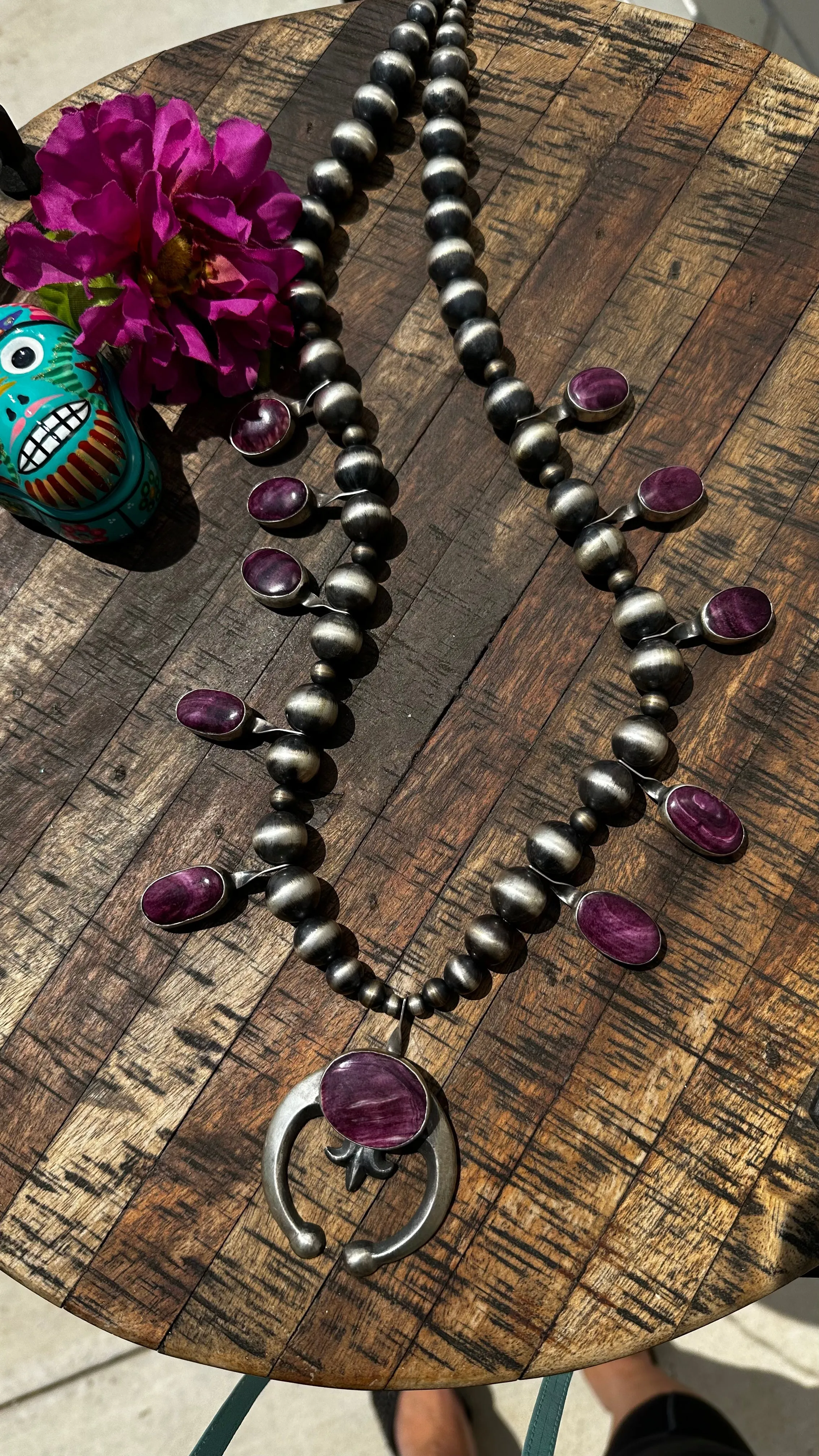 Purple Spiny Squash Blossom Necklace