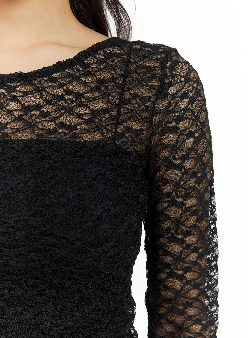 Round Neck Sheer Lace Top CM426