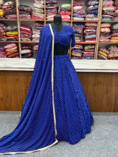 Royal Blue Soft Georgette Leheriya Print Lehenga Set