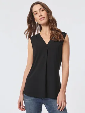 Sleeveless V-Neck Pleat Front Blouse