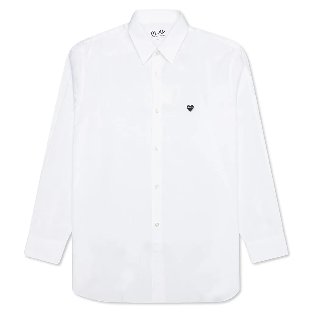 Small Black Heart Button Down - White