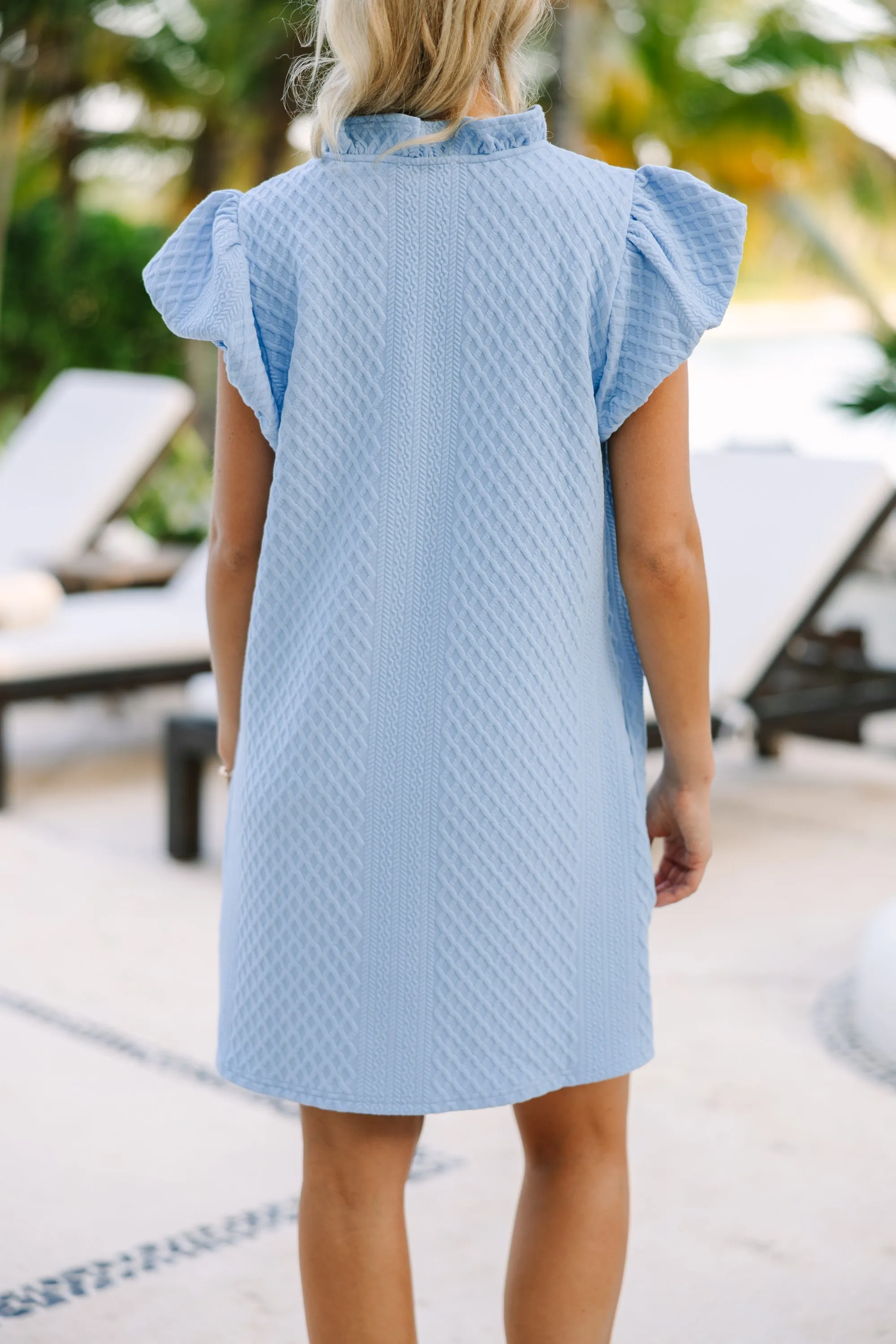 Something New Chambray Blue Cable Knit Dress