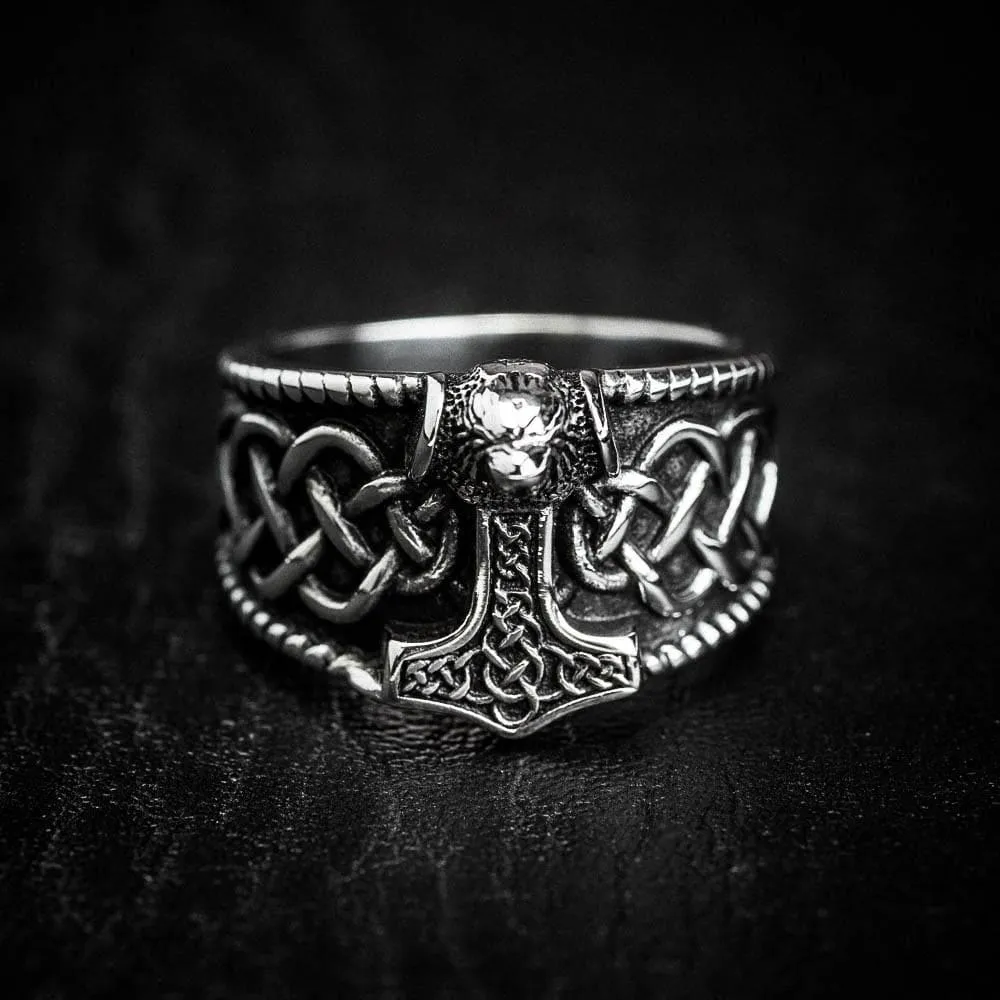 Stainless Steel Thor's Hammer and Celtic Knotwork Ring