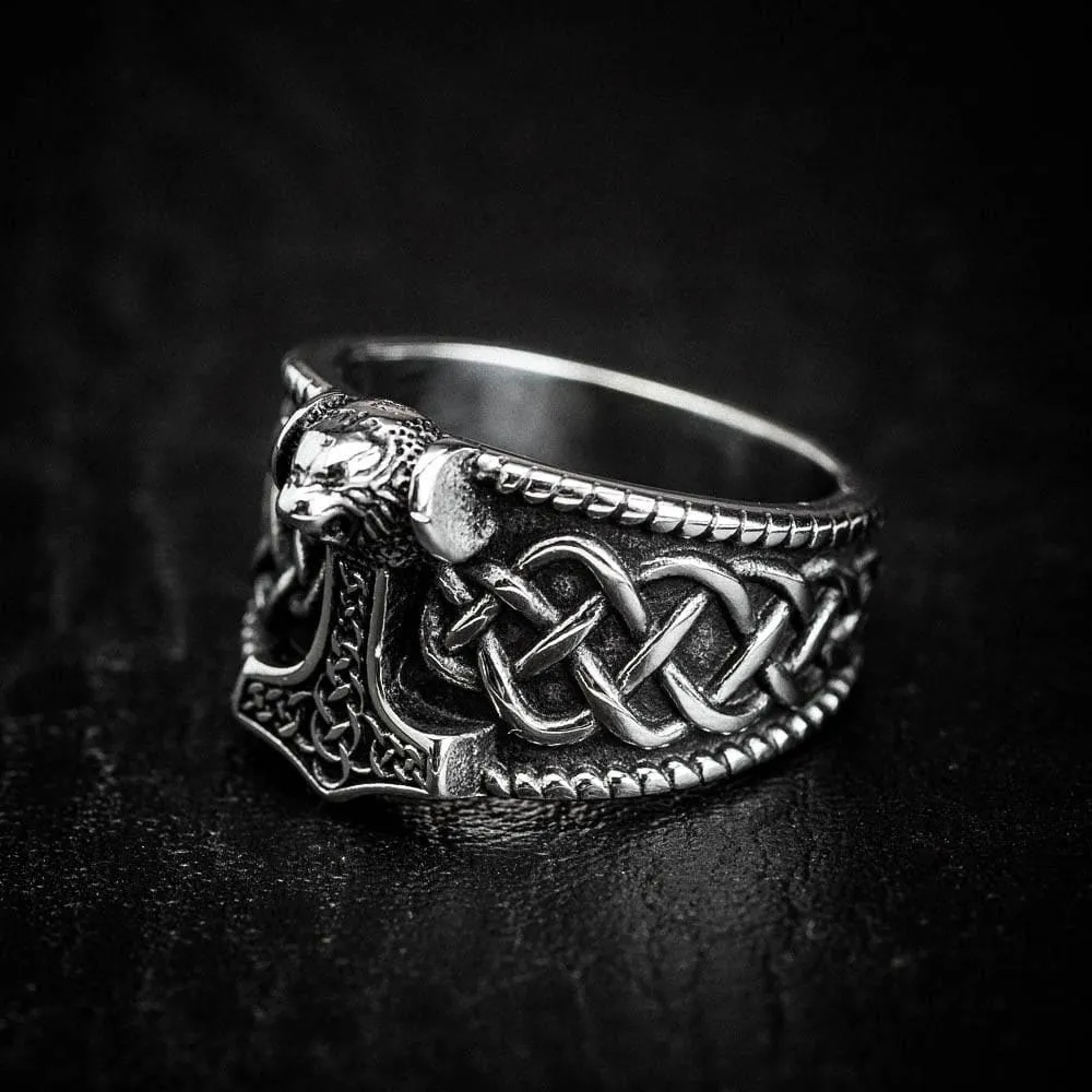 Stainless Steel Thor's Hammer and Celtic Knotwork Ring