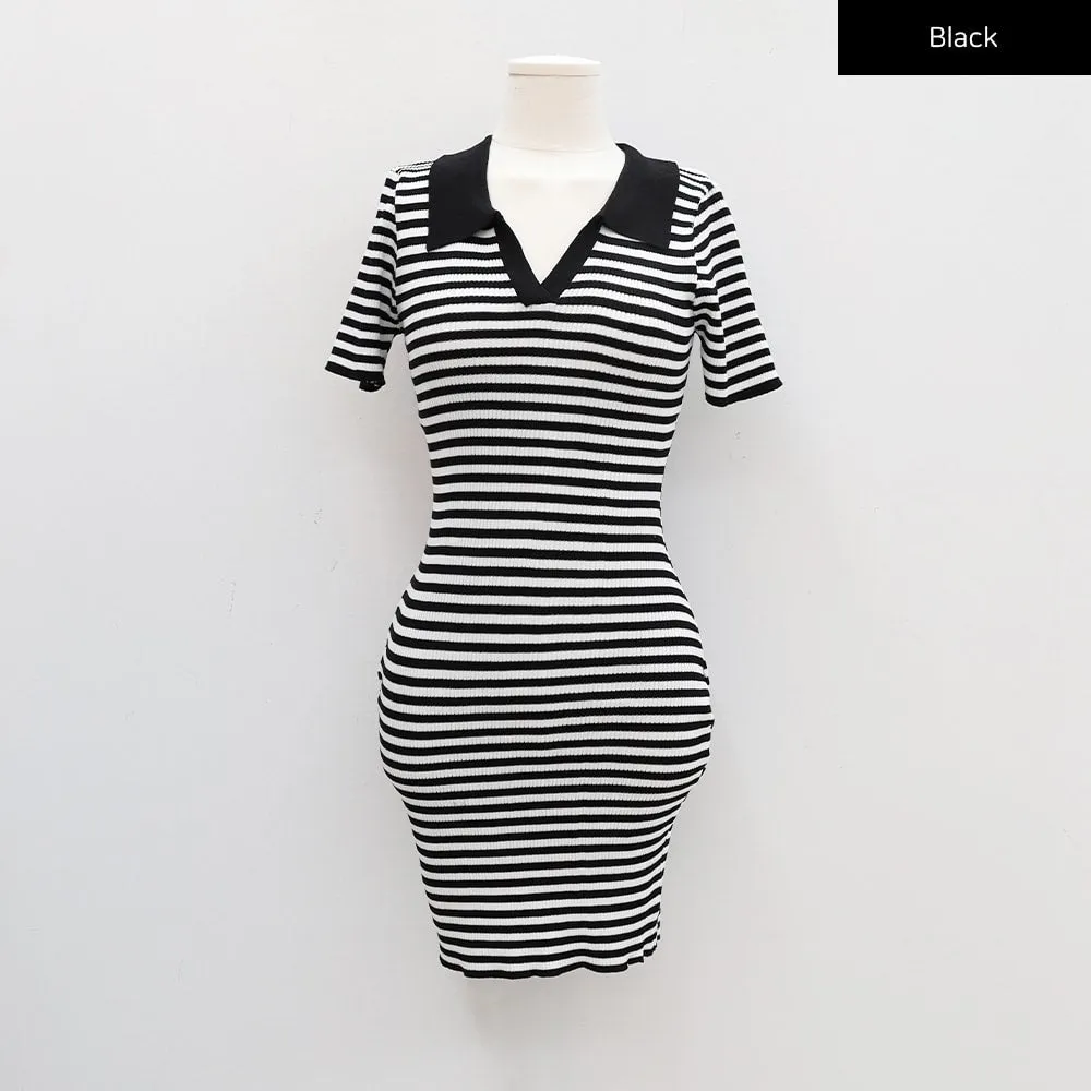 Striped Collared Mini Onepiece Dress CM29