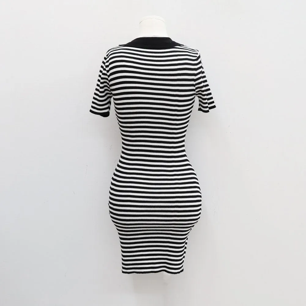 Striped Collared Mini Onepiece Dress CM29