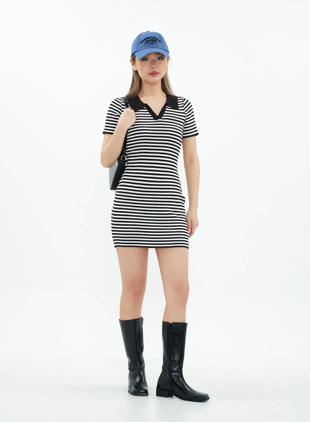 Striped Collared Mini Onepiece Dress CM29